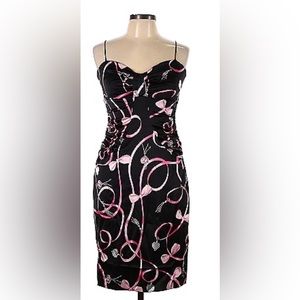 David Meister Black Pink Bow Cocktail Dress